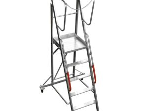 Scară aluminiu SPMF5 – 5 trepte, podest antiderapant, profesională