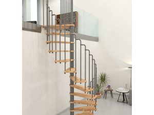 Scara spirala Paris gri cu trepte din fag