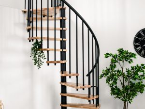 Scara spirala BERLIN Ø120 cm negru cu trepte din fag