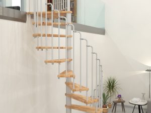 Scara spirala Paris alb cu trepte din fag