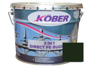 vopsea alchidică pentru metal kober 3 în 1, aplicabilă direct pe rugină, verde crom RAL 6020, antirugină, pentru interior și exterior, 10 L