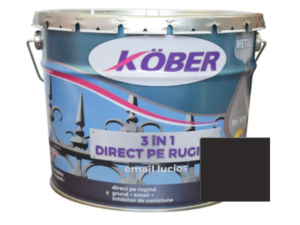 vopsea alchidică pentru metal kober 3 în 1, aplicabilă direct pe rugină, maro RAL 8019, antirugină, pentru interior și exterior, 10 L