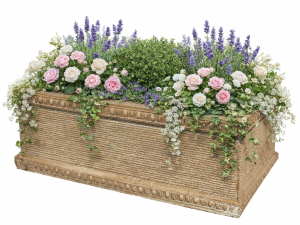 Jardiniera din beton Flora, exterior, dreptunghiulara, bej, 75 x 40 x 25 cm