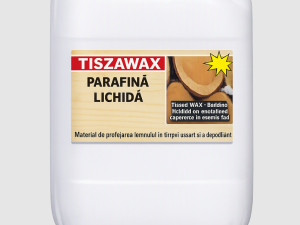 TISZAWAX Parafină Lichidă este o emulsie (dispersie apoasă) de parafină cu aspect lăptos, utilizată ca material profesional pentru protejarea lemnului în timpul uscării, depozitării sau transportului